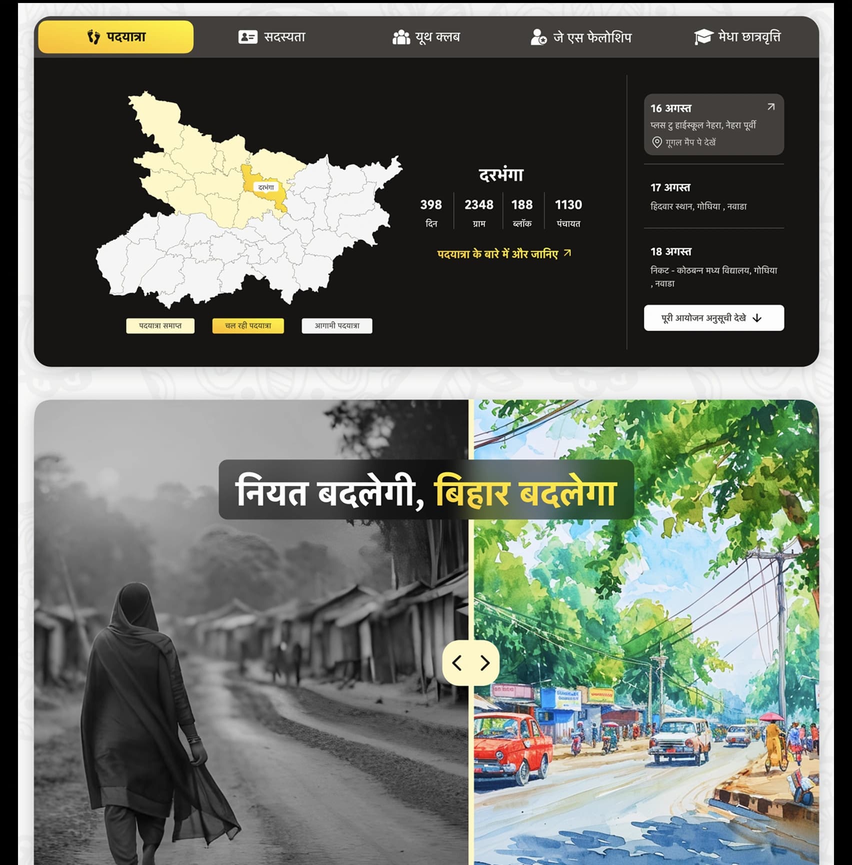 Jan Suraaj visual slider showing Bihar's potential before and after