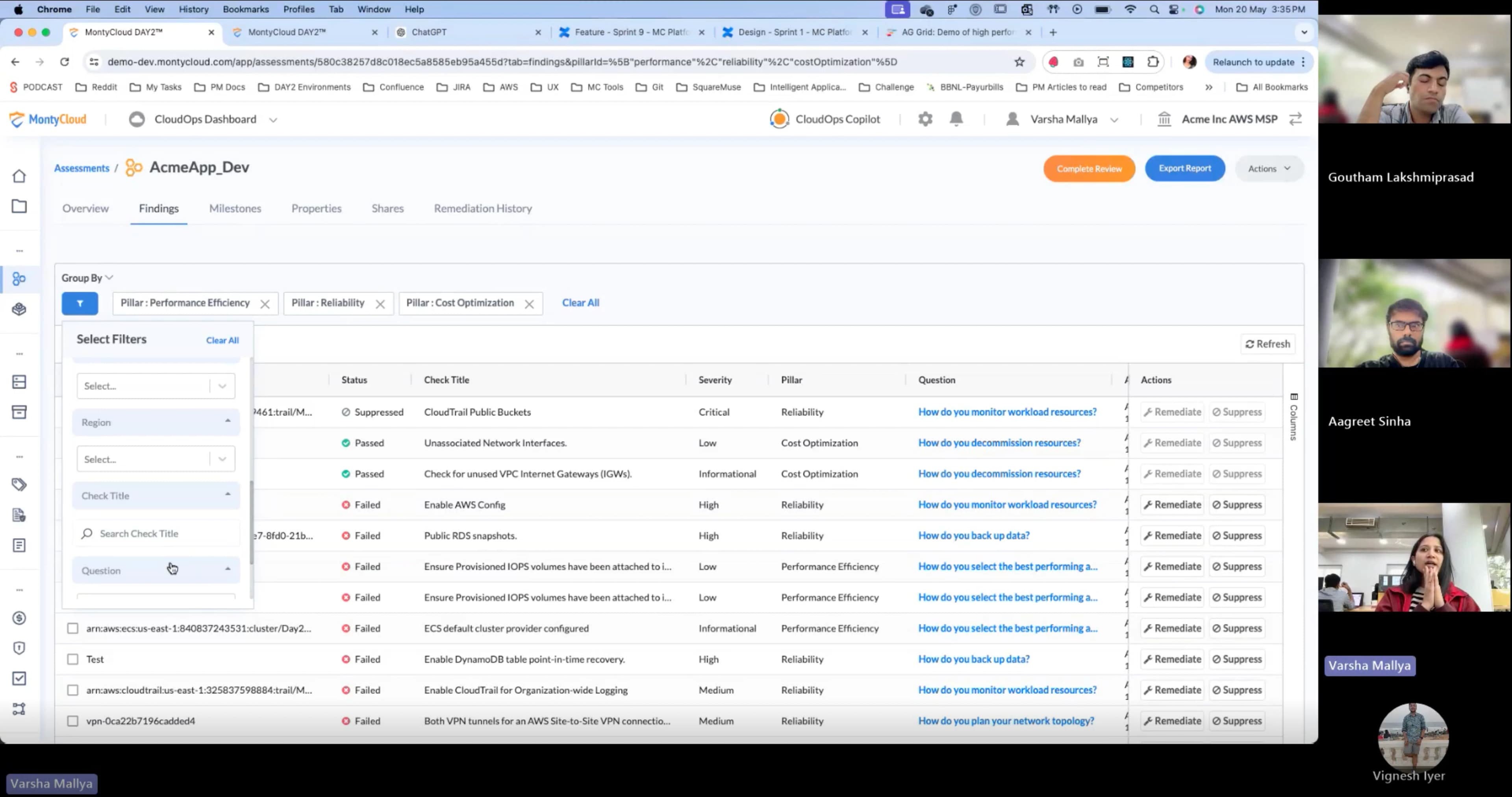 MontyCloud product before Vision UI, inconsistent UI and ad-hoc table patterns