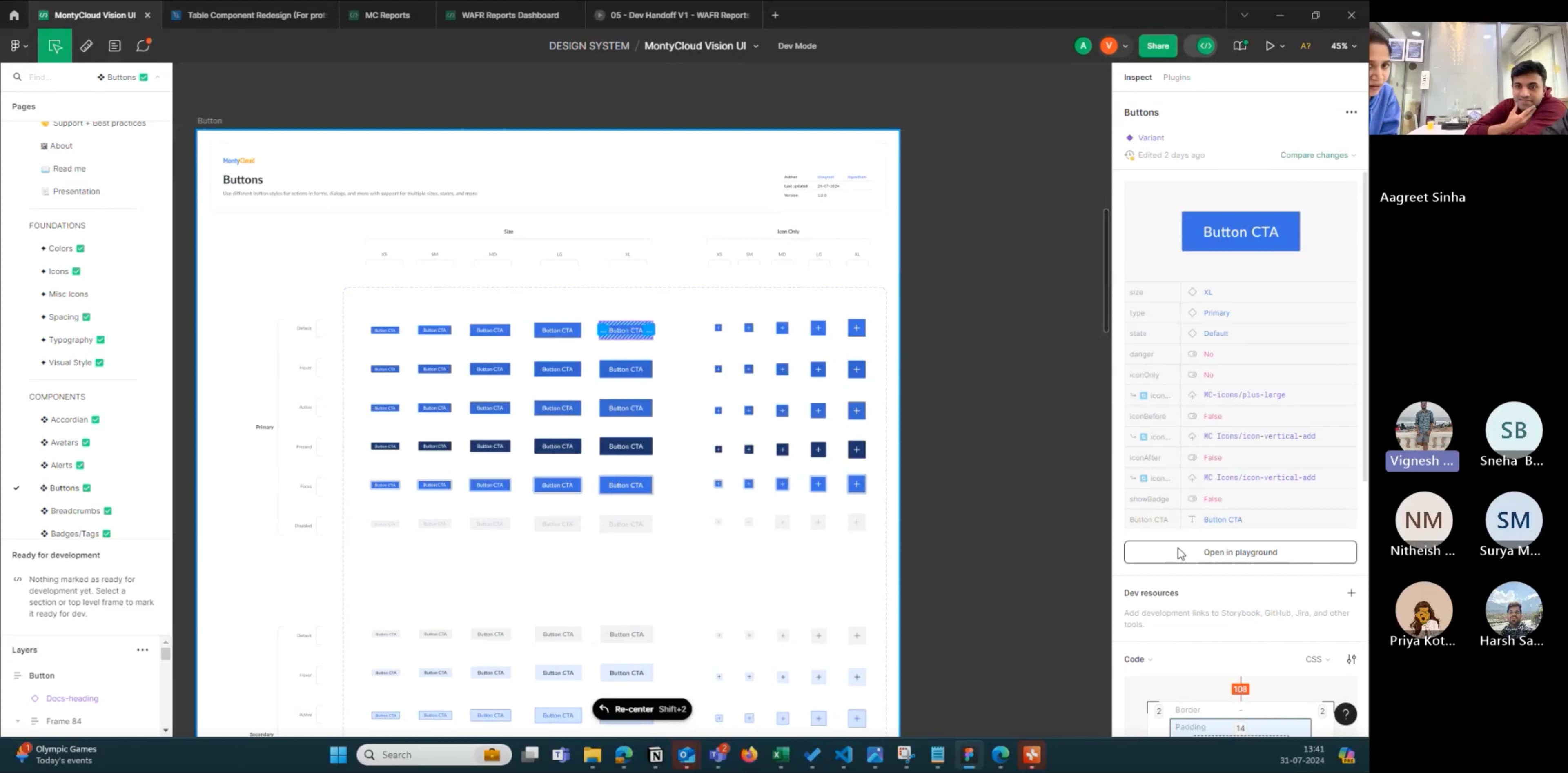 Vision UI: Button component system across states and variants