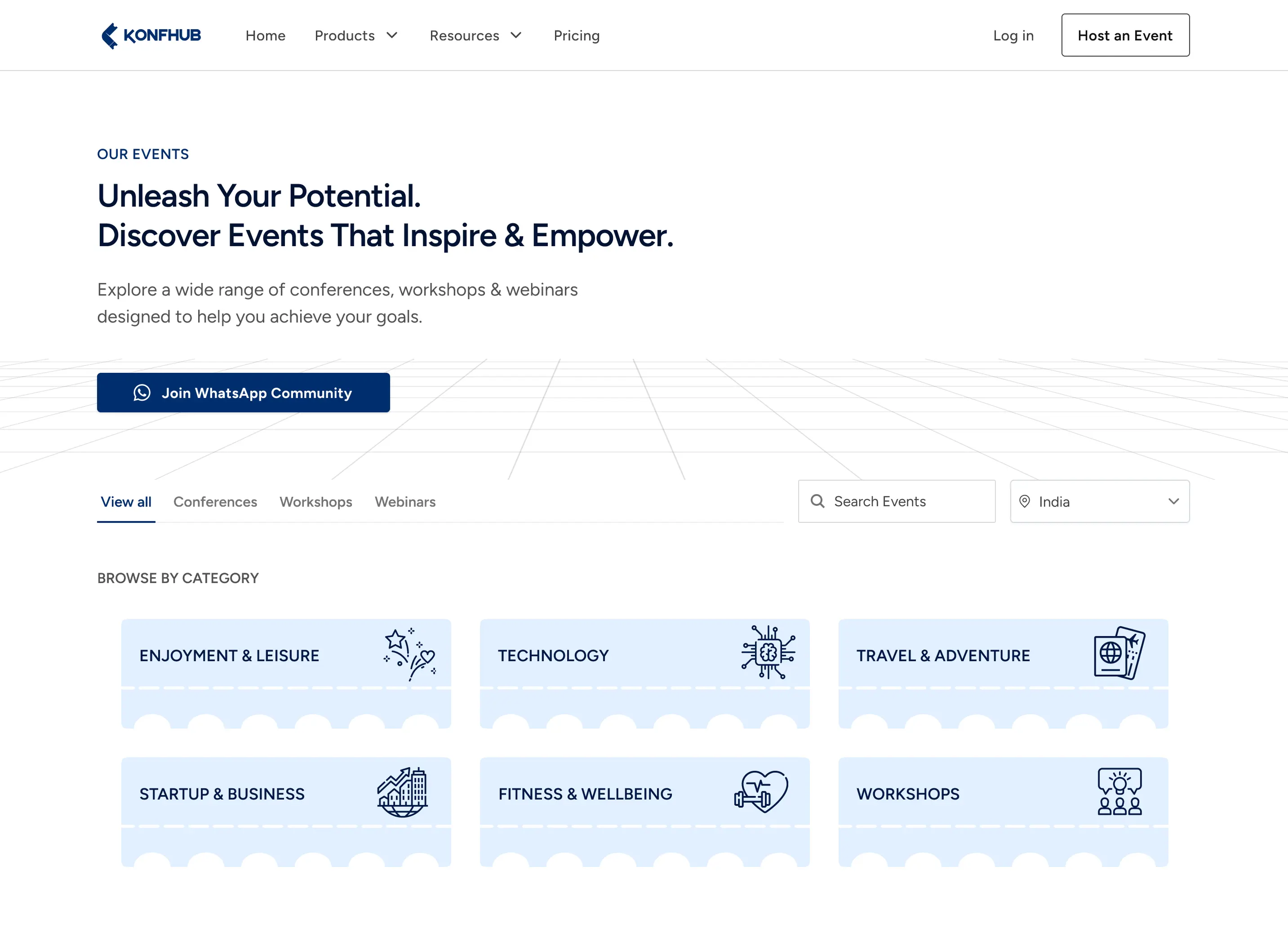 Konfhub event discovery and browsing experience