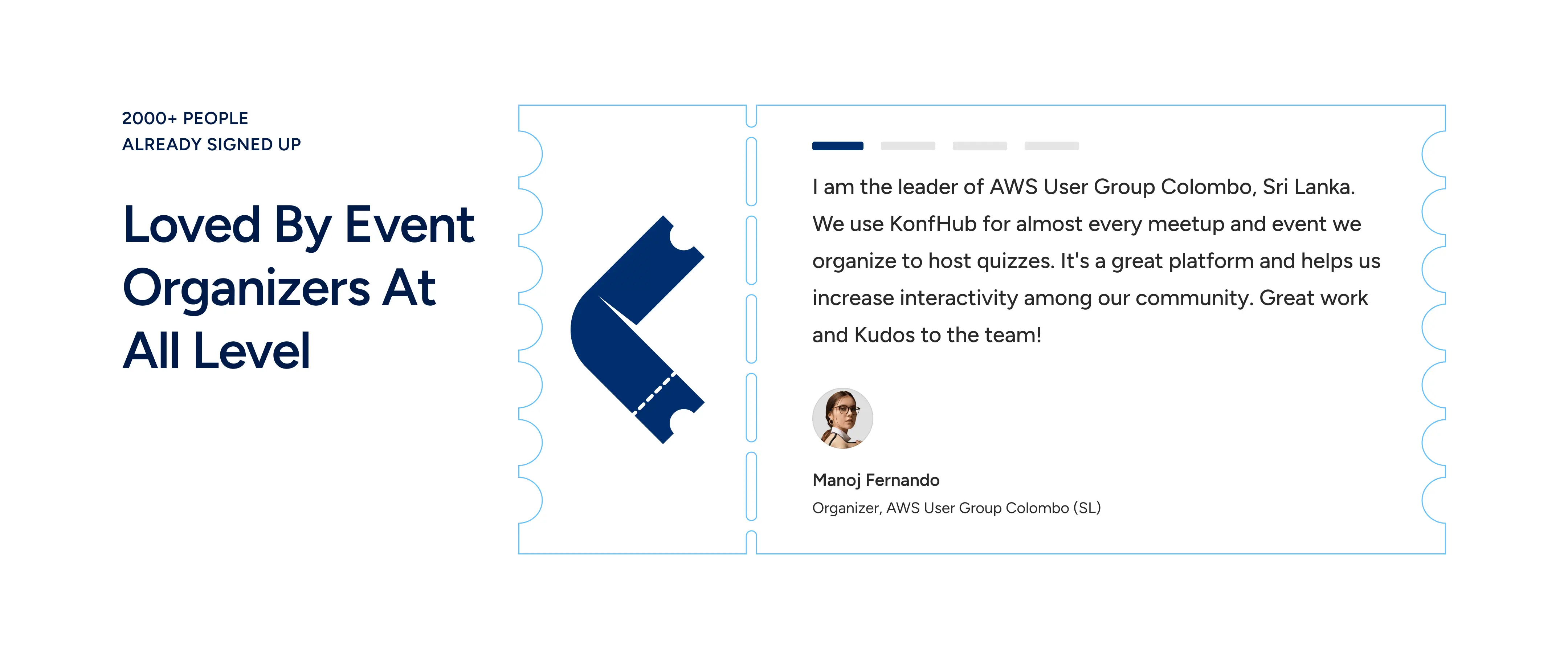 Konfhub testimonials and social proof section